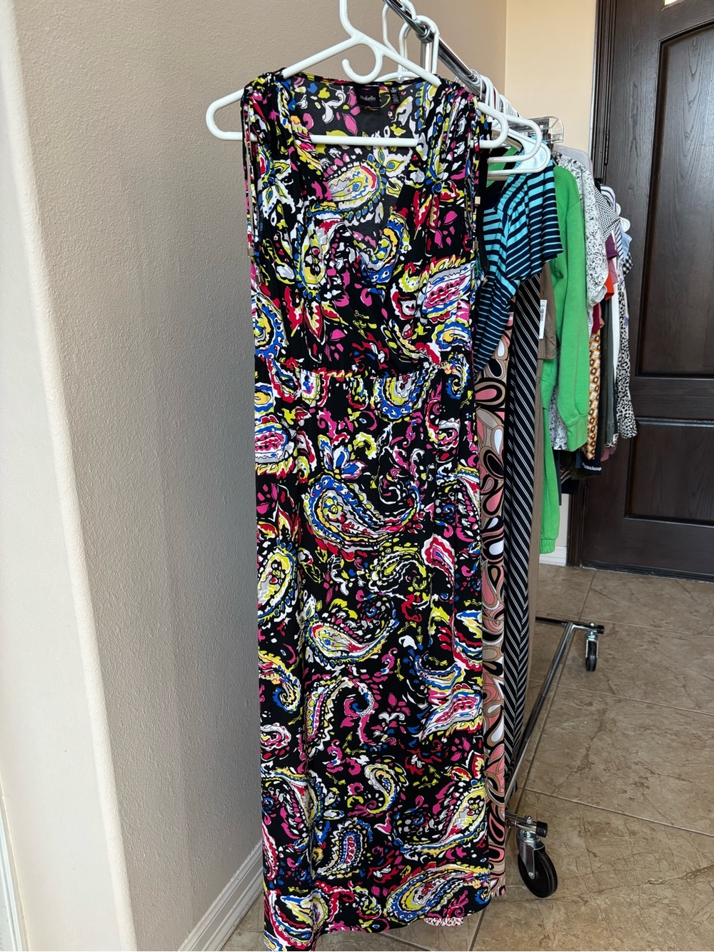 Rafaella Black Paisley Maxi Dress with Pink, Yellow & Blue